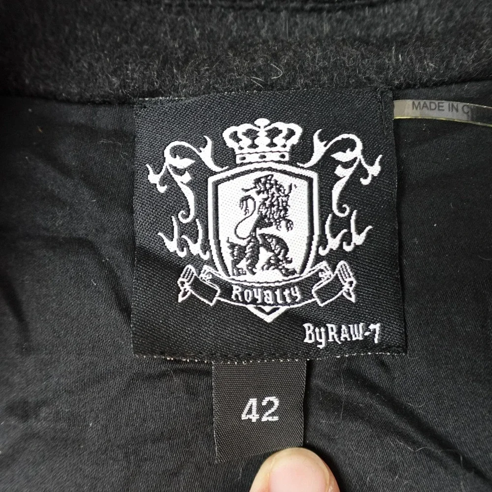 Raw-7 Royalty Blazer Mens 42 Gray Cashmere Gothic Cross Leather Jacket Rock